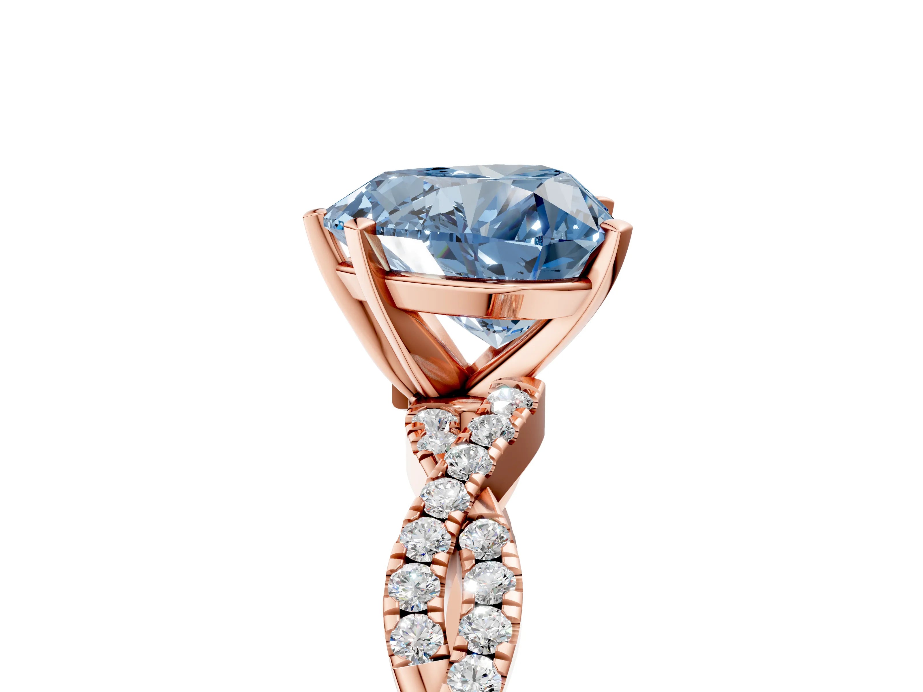 Rose gold Fancy Blue Heart Cut Solitaire Twisted Pave Band with Four-Prong Setting_8