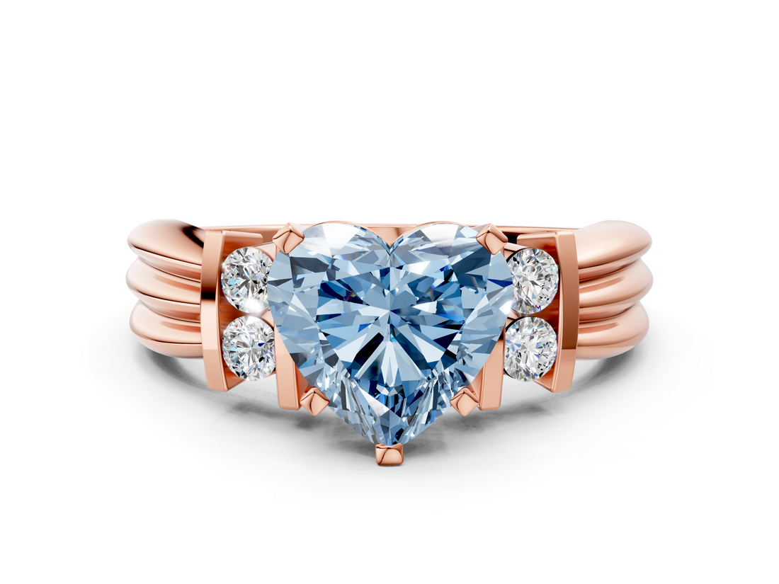 Rose gold Fancy Blue Heart  Cut Three-Stone Channel Set Ring with Bar Prongs_71