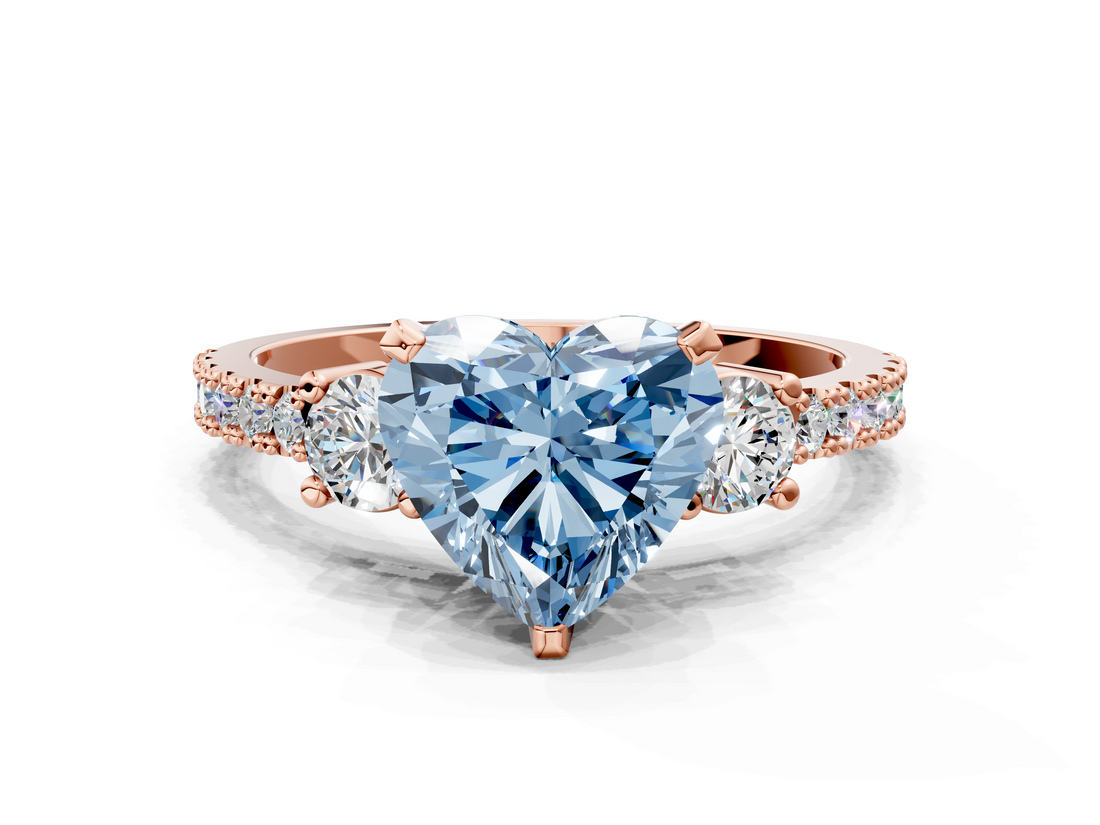 Rose gold Fancy Blue Heart  Cut Three-Stone Diamond Pavé Band with Prong Setting_17