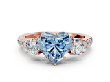 Rose gold Fancy Blue Heart  Cut Three-Stone Diamond Pave Band with Prong Setting_35