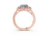 Rose gold Fancy Blue Heart  Cut Three-Stone Diamond Pave Band with Prong Setting_38