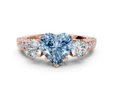 Rose gold Fancy Blue Heart Cut Three-Stone Diamond Ring with Pavé Band and Four-Prong Setting