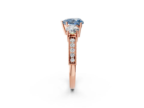 Rose gold Fancy Blue Heart Cut Three-Stone Diamond Ring with Pavé Band and Four-Prong Setting_2