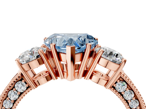 Rose gold Fancy Blue Heart Cut Three-Stone Diamond Ring with Pavé Band and Four-Prong Setting_4