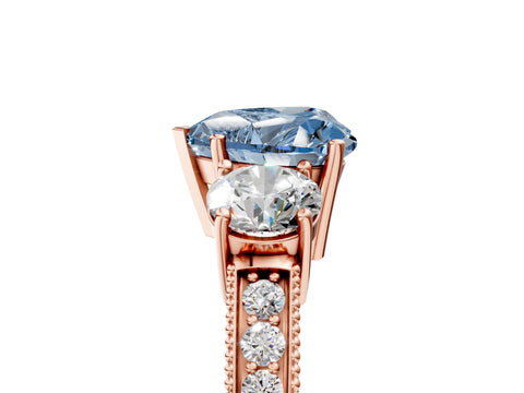 Rose gold Fancy Blue Heart Cut Three-Stone Diamond Ring with Pavé Band and Four-Prong Setting_5
