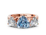 Rose gold Fancy Blue Heart Cut Three-Stone Diamond Ring with Prong Setting on a Classic Band_12