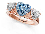 Rose gold Fancy Blue Heart Cut Three-Stone Diamond Ring with Prong Setting on a Classic Band_13