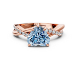 Rose gold Fancy Blue Heart  Cut Twist Band Solitaire Diamond Ring with Pavé Setting_3