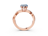 Rose gold Fancy Blue Heart  Cut Twist Band Solitaire Diamond Ring with Pavé Setting_6