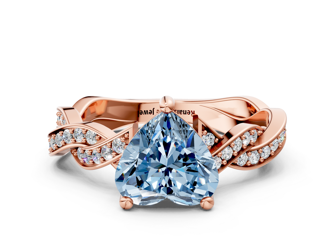 Rose gold Fancy Blue Heart  Cut Twisted Pavé Band Solitaire Ring with Four-Prong Setting_55