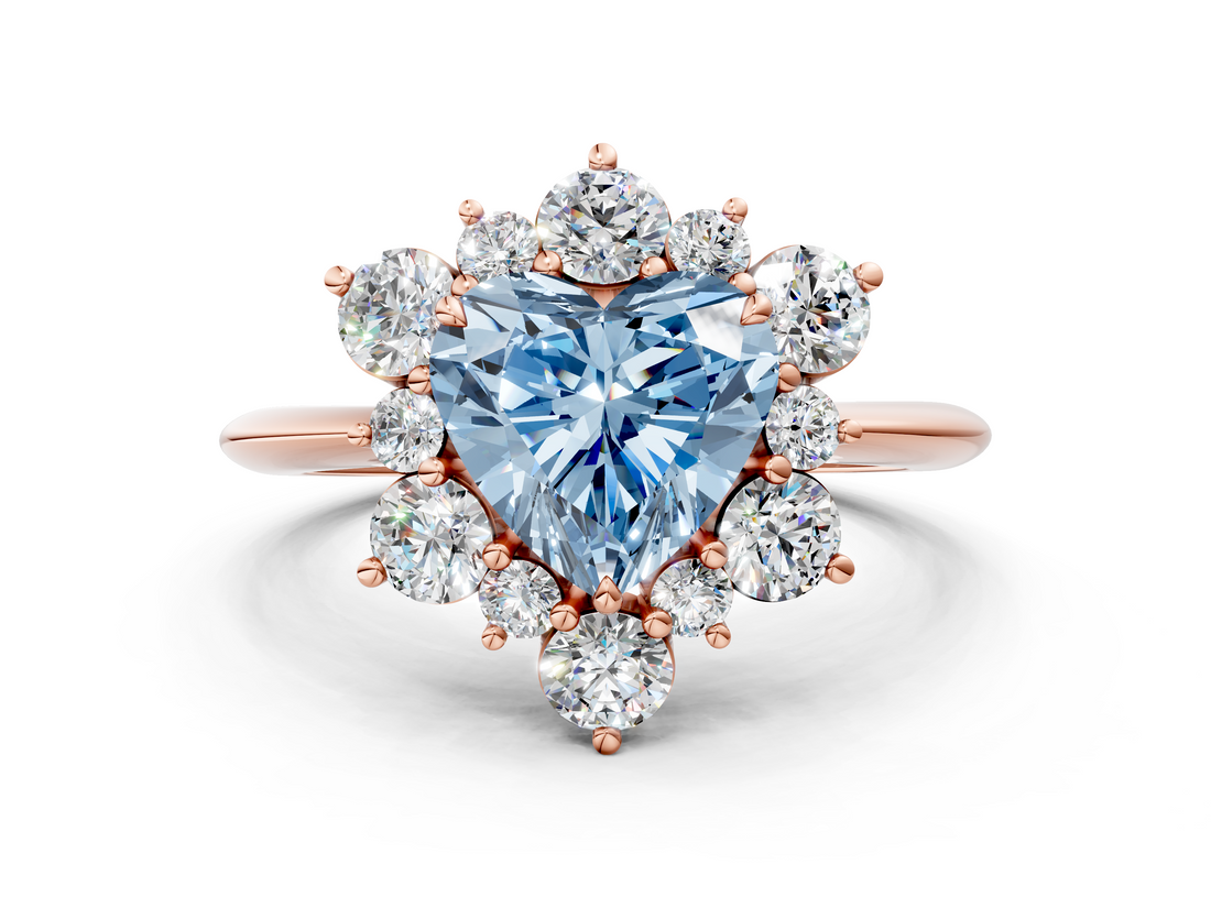 Rose gold Fancy Blue Heart  Diamond Cluster Halo Ring with Solitaire Band and Four-Prong Setting_20