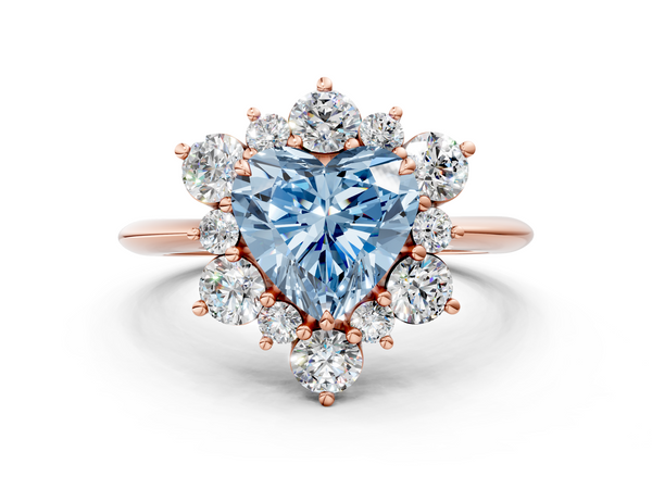 Rose gold Fancy Blue Heart  Diamond Cluster Halo Ring with Solitaire Band and Four-Prong Setting