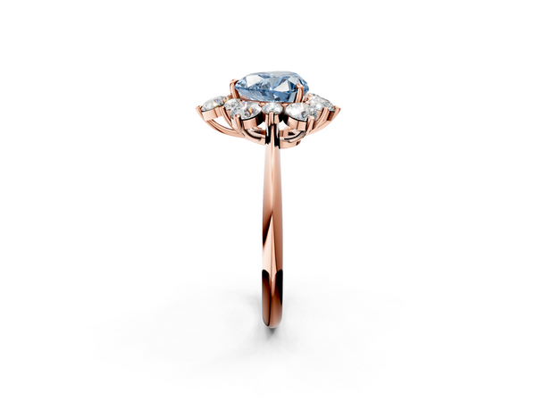 Rose gold Fancy Blue Heart  Diamond Cluster Halo Ring with Solitaire Band and Four-Prong Setting