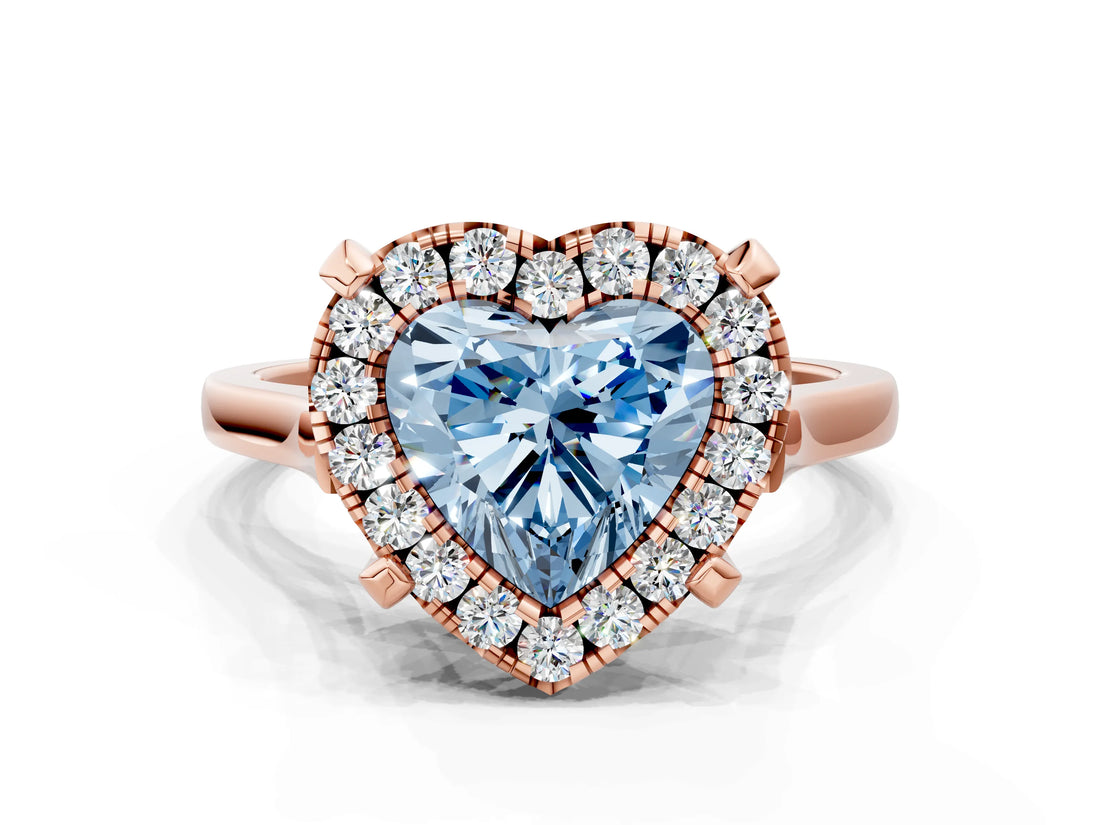 Rose gold Fancy Blue Heart  Diamond Cluster Halo Solitaire with Four-Prong Setting_93