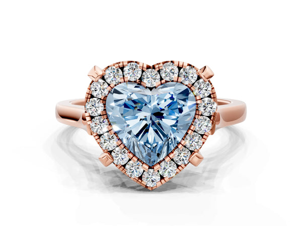 Rose gold Fancy Blue Heart  Diamond Cluster Halo Solitaire with Four-Prong Setting