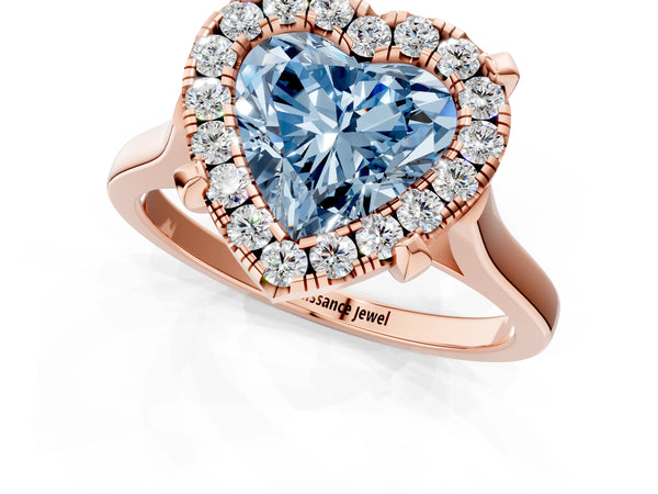 Rose gold Fancy Blue Heart  Diamond Cluster Halo Solitaire with Four-Prong Setting