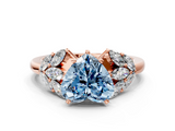 Rose gold Fancy Blue Heart  Diamond Cluster Leaf Design Ring with Prong Setting_69