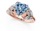 Rose gold Fancy Blue Heart  Diamond Cluster Leaf Design Ring with Prong Setting_70