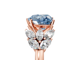 Rose gold Fancy Blue Heart  Diamond Cluster Leaf Design Ring with Prong Setting_74