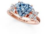 Rose gold Fancy Blue Heart  Diamond Floral Cluster Ring with Solitaire Band and Prong Setting_45