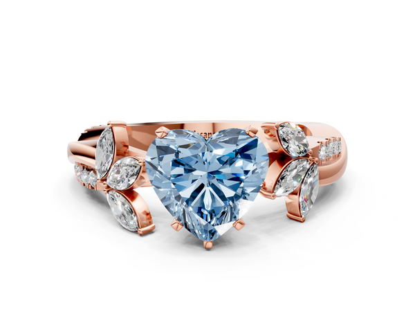 Rose gold Fancy Blue Heart  Diamond Floral Vine Solitaire Engagement Ring