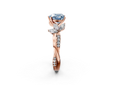 Rose gold Fancy Blue Heart  Diamond Floral Vine Solitaire Engagement Ring_5