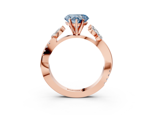 Rose gold Fancy Blue Heart  Diamond Floral Vine Solitaire Engagement Ring