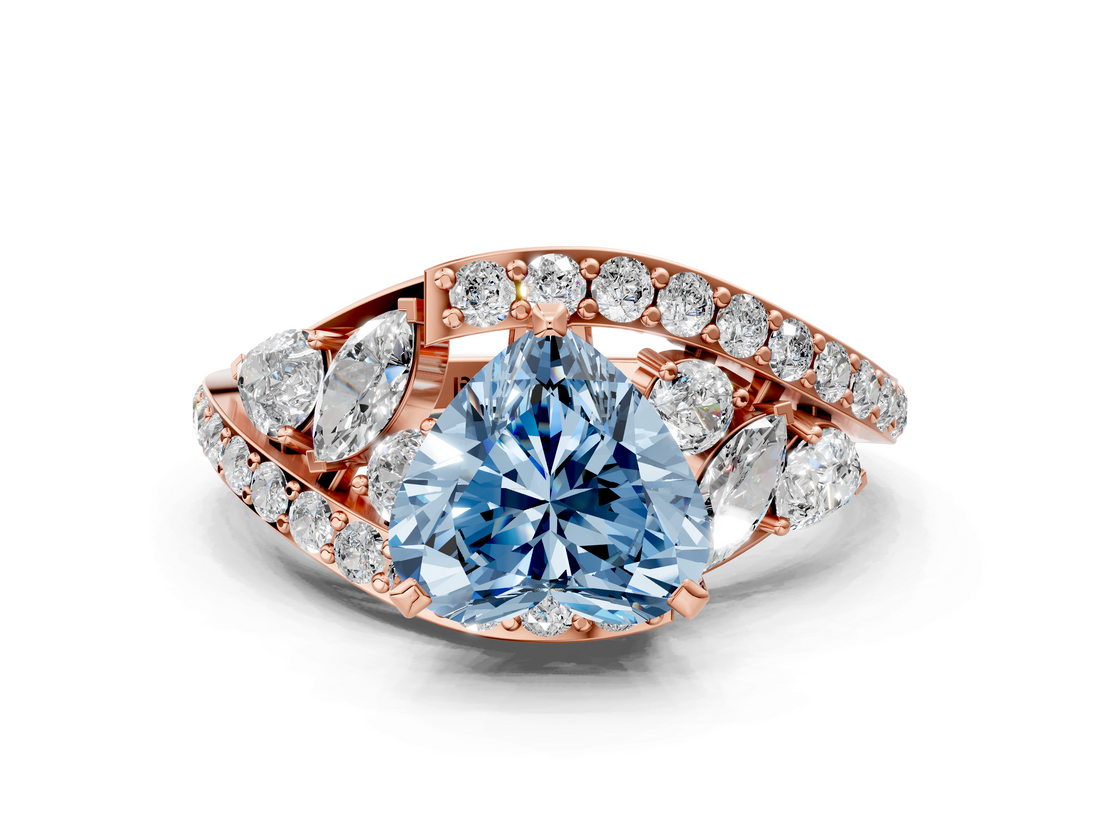 Rose gold Fancy Blue Heart  Diamond Halo Ring with Marquise and Pavé Band in Prong Setting_39