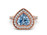 Rose gold Fancy Blue Heart  Diamond Halo Ring with Milgrain Frame and Pavé Band
