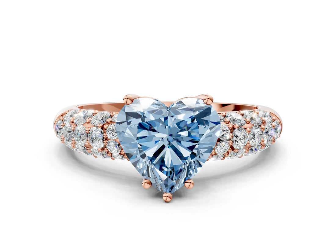 Rose gold Fancy Blue Heart  Diamond Pavé Band Solitaire Ring with Four-Prong Setting_48