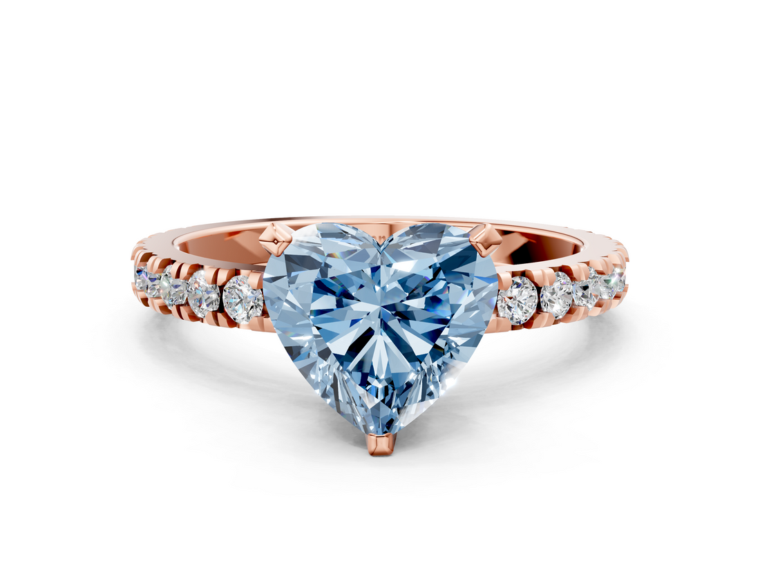 Rose gold Fancy Blue Heart  Diamond Pavé Band Solitaire with Four-Prong Setting_185