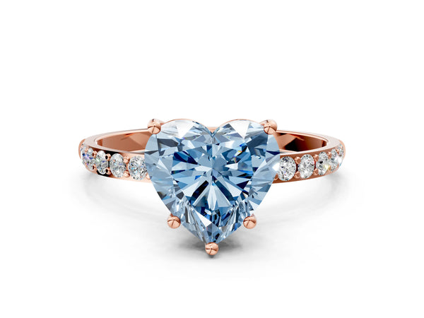 Rose gold Fancy Blue Heart  Diamond Pavé Band with Six-Prong Setting
