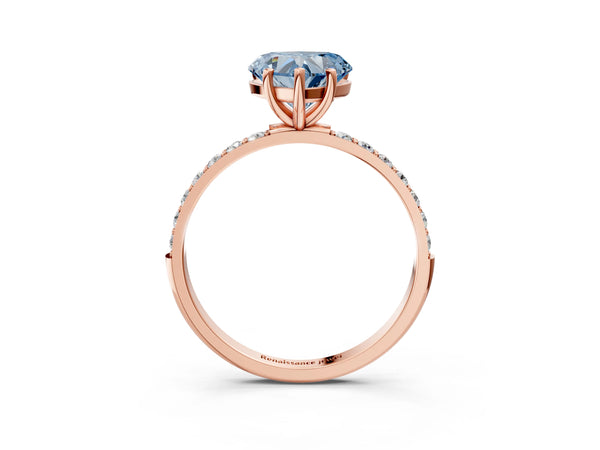 Rose gold Fancy Blue Heart  Diamond Pavé Band with Six-Prong Setting