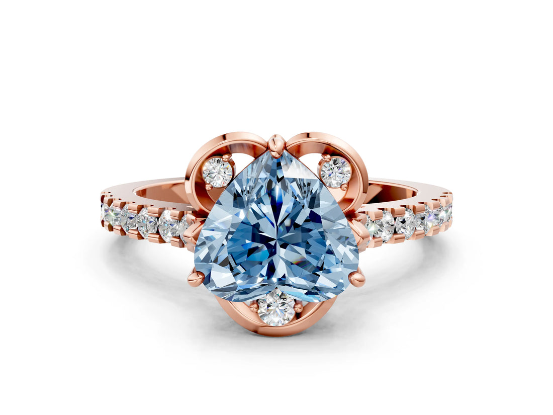 Rose gold Fancy Blue Heart  Diamond Pave Band with Floral Prong Setting_27