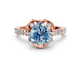 Rose gold Fancy Blue Heart  Diamond Pave Band with Floral Prong Setting_27