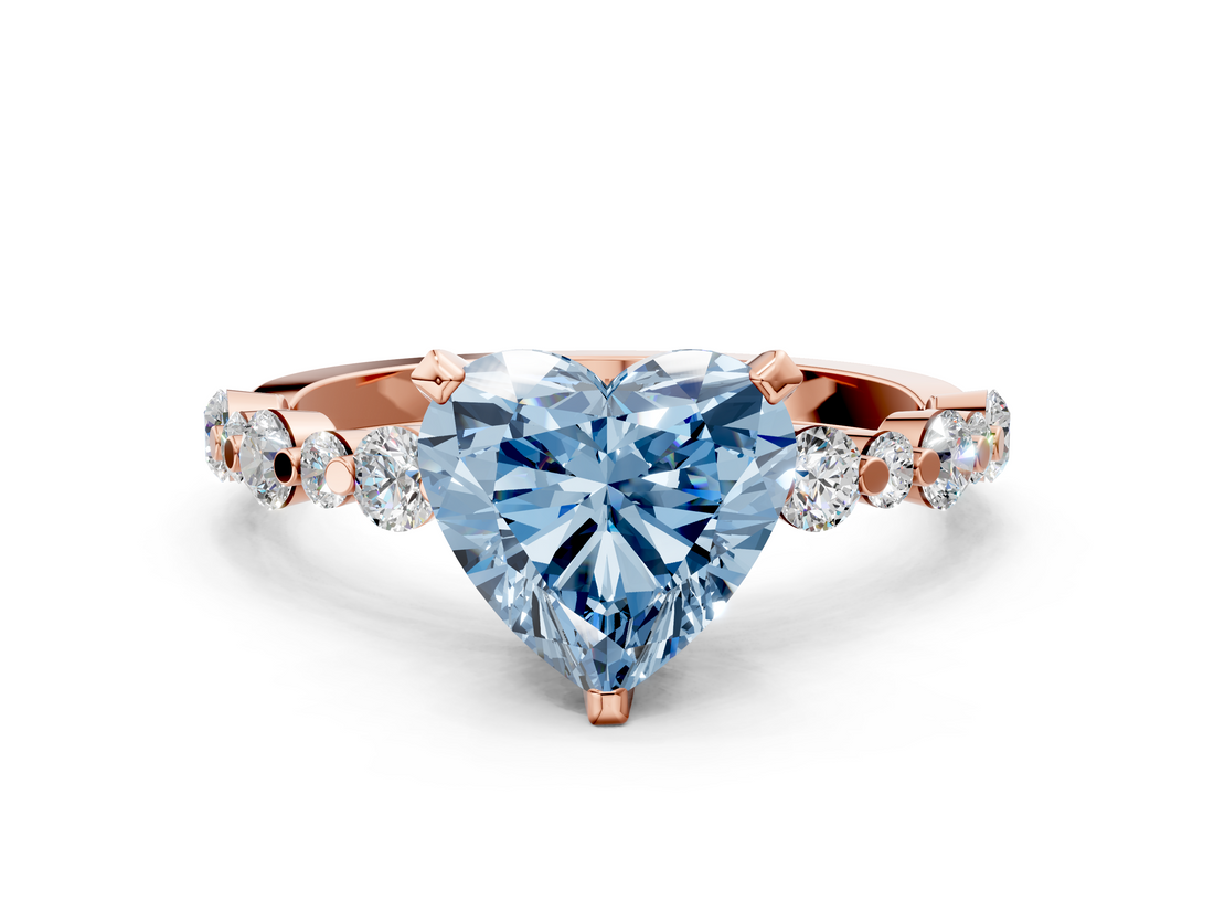 Rose gold Fancy Blue Heart  Diamond Prong Set Engagement Ring with Pave Band_211