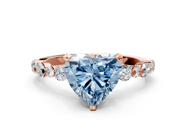 Rose gold Fancy Blue Heart Cut Diamond Prong Set Engagement Ring with Pavé Band