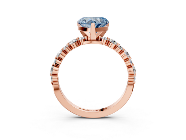 Rose gold Fancy Blue Heart Cut Diamond Prong Set Engagement Ring with Pavé Band