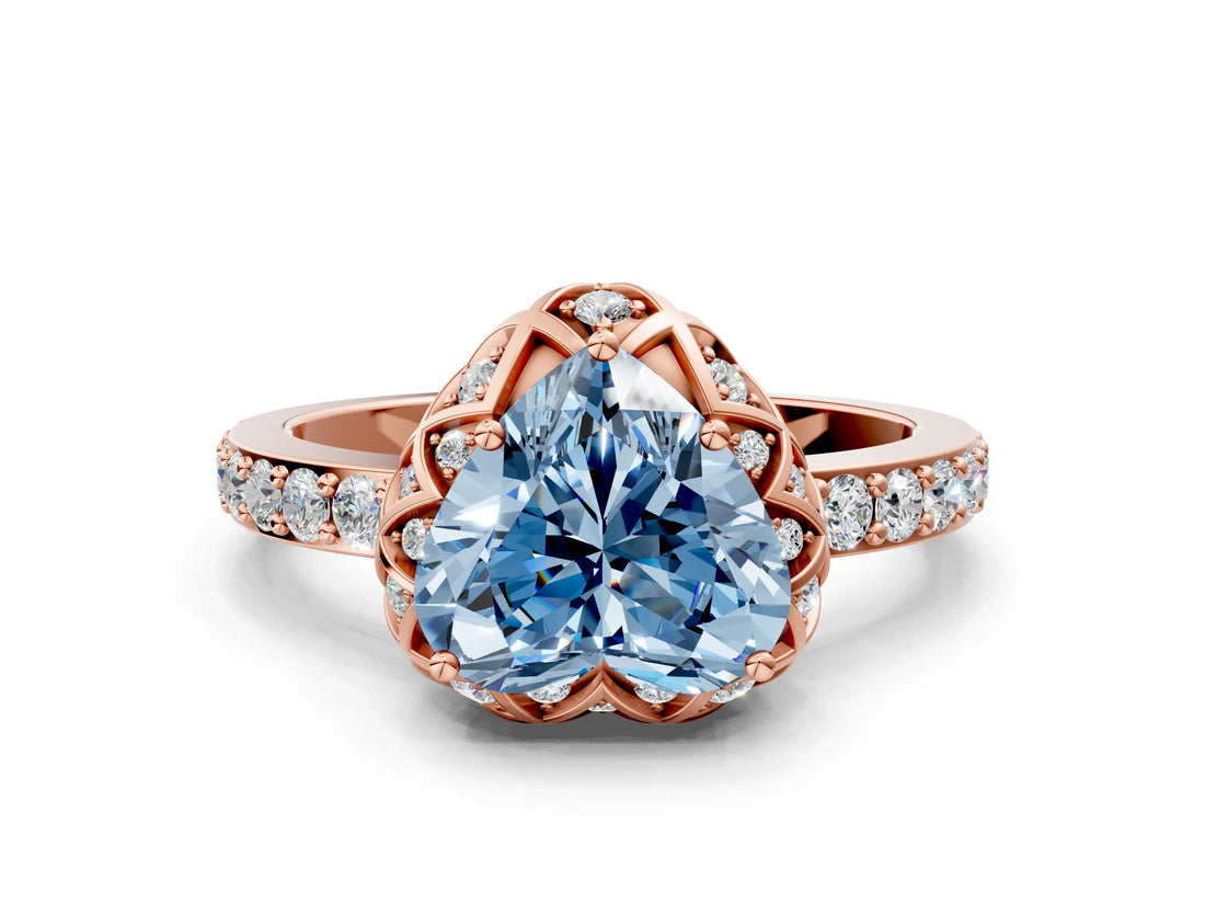 Rose gold Fancy Blue Heart  Diamond Solitaire Ring with Shared Prong Pavé Band_54