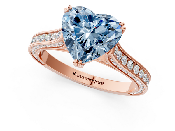 Rose gold Fancy Blue Heart  Diamond Solitaire with Pave Band and Six-Prong Setting