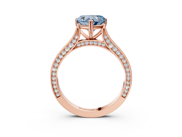 Rose gold Fancy Blue Heart  Diamond Solitaire with Pave Band and Six-Prong Setting