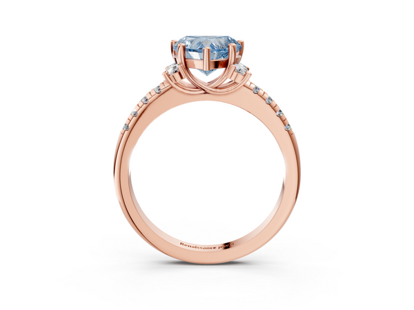 Rose gold Fancy Blue Heart  Diamond Three-Stone Pave Band with Four-Prong Setting