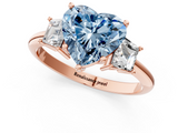 Rose gold Fancy Blue Heart  Diamond Three-Stone Ring with Trapezoid Side Stones and Prong Setting_17