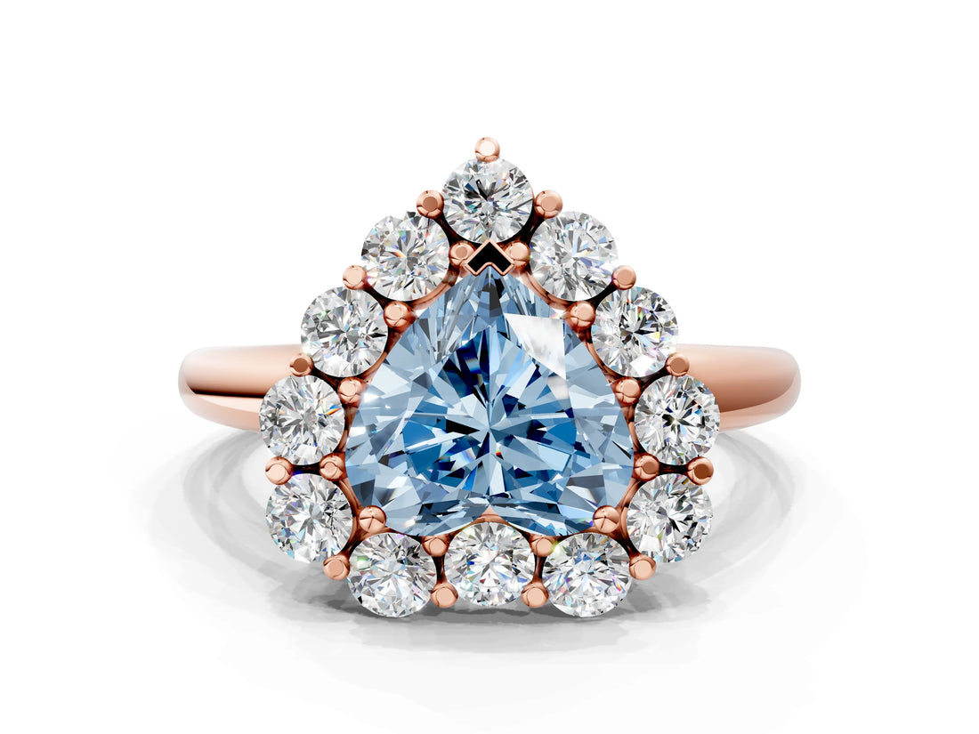 Rose gold Fancy Blue Heart  Halo Cluster Diamond Engagement Ring with Prong Setting and Polished Band_20
