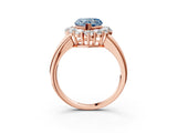 Rose gold Fancy Blue Heart  Halo Cluster Diamond Engagement Ring with Prong Setting and Polished Band_23