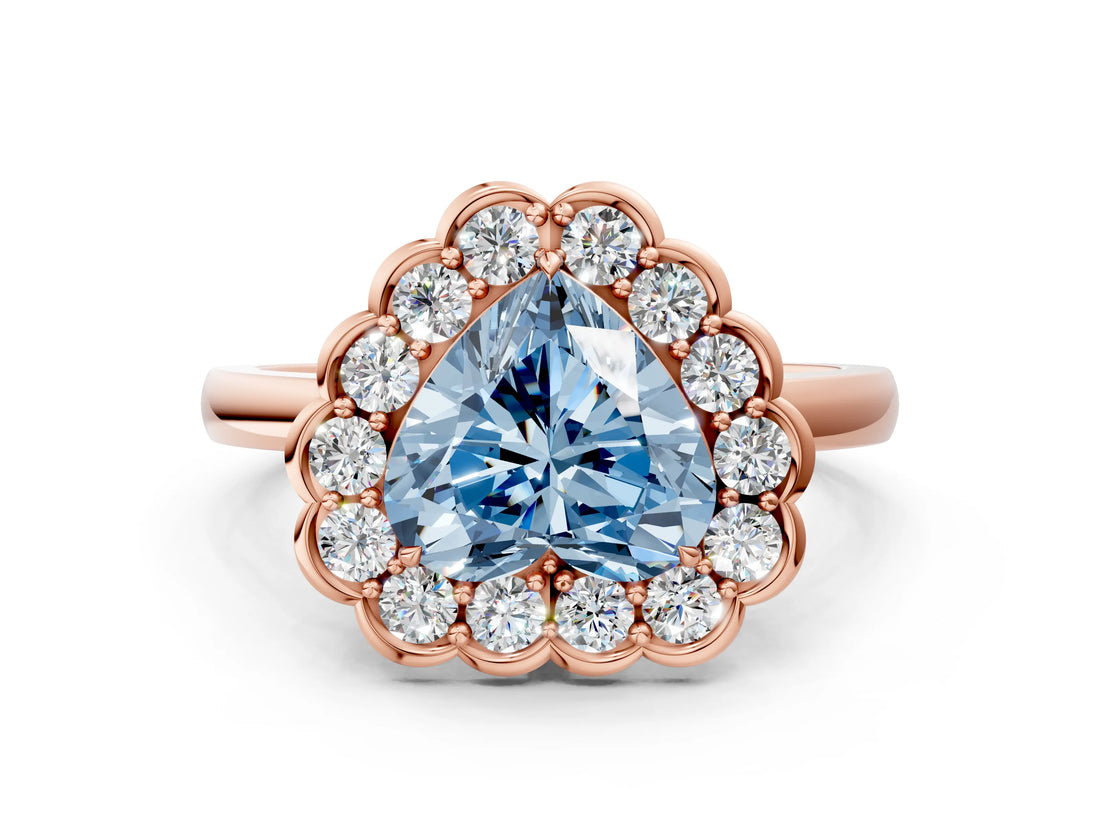 Rose gold Fancy Blue Heart  Halo Cluster Diamond Engagement Ring with Solitaire Band and Prong Setting_49