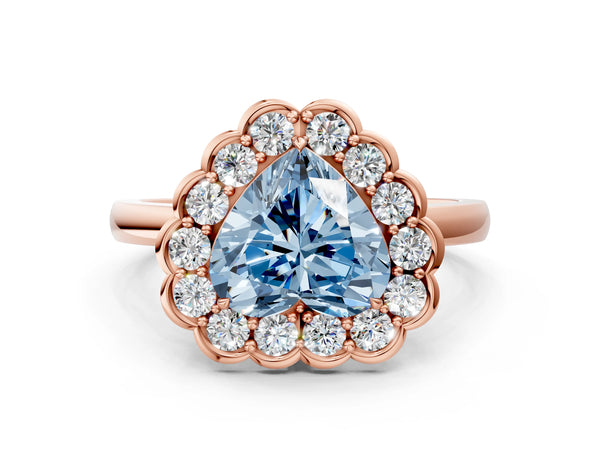 Rose gold Fancy Blue Heart  Halo Cluster Diamond Engagement Ring with Solitaire Band and Prong Setting