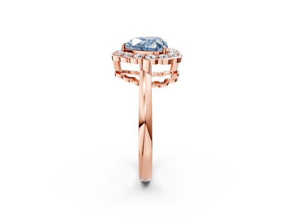 Rose gold Fancy Blue Heart  Halo Cluster Diamond Engagement Ring with Solitaire Band and Prong Setting