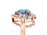 Rose gold Fancy Blue Heart  Halo Cluster Diamond Engagement Ring with Solitaire Band and Prong Setting_54