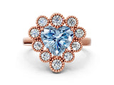 Rose gold Fancy Blue Heart  Halo Diamond Cluster Engagement Ring with Milgrain Bezel Setting and Solitaire Band_51